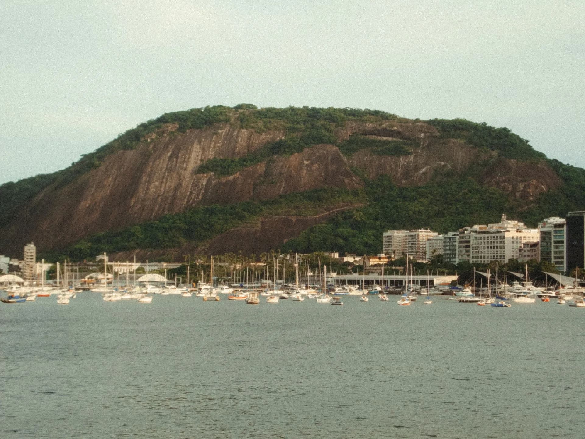 Boats anchored below Urca Hill in Rio de Janeiro, Brazil