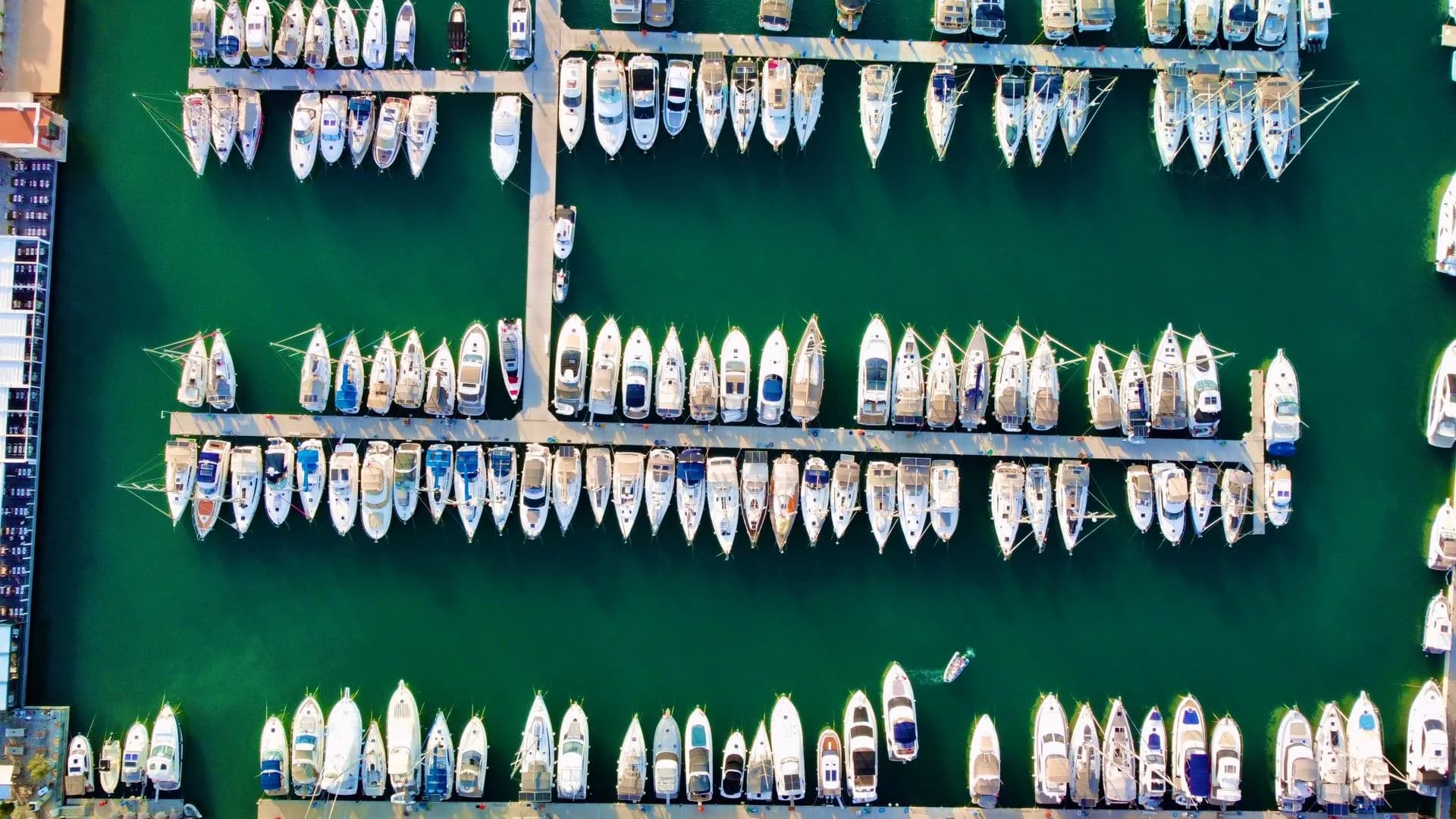 Aerial view of boats and marina piers in İzmir, Türkiye