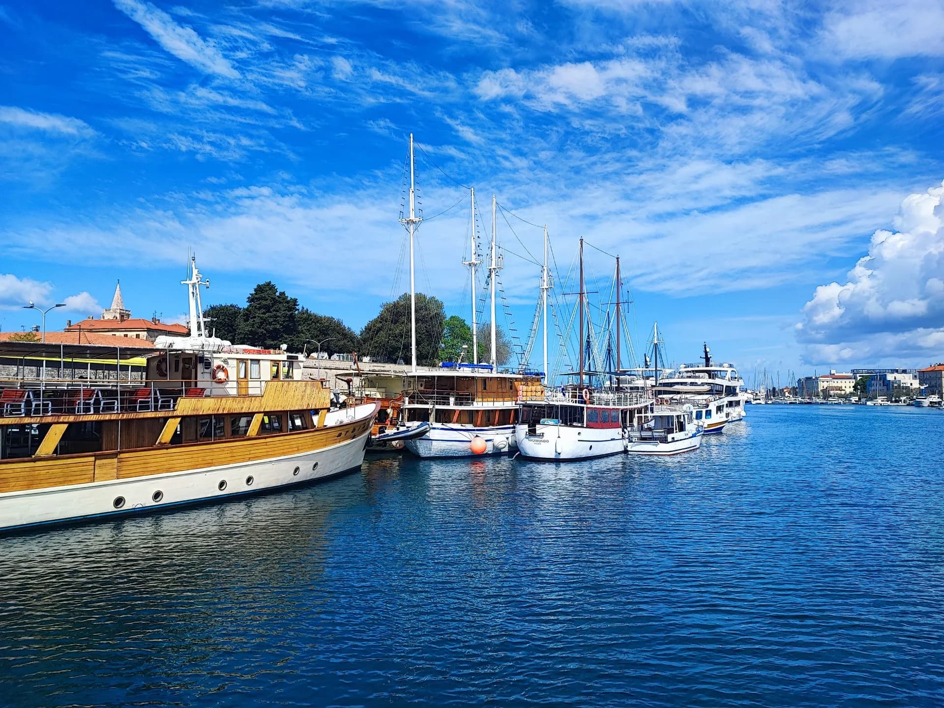 Sailboats docked in the harbor of Zadar, Croatia