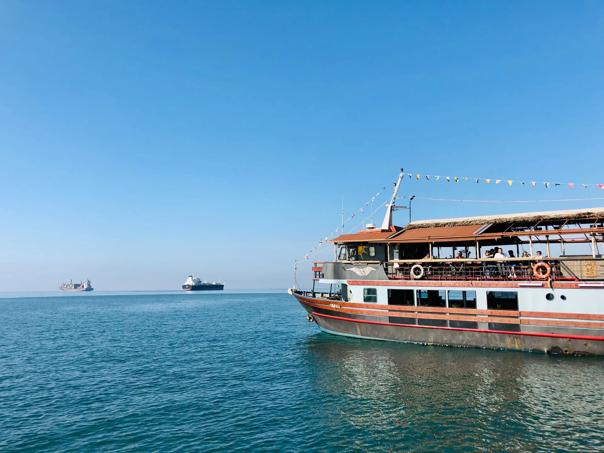 Tour boats on the Aegean Sea in Thessaloniki, Greece
