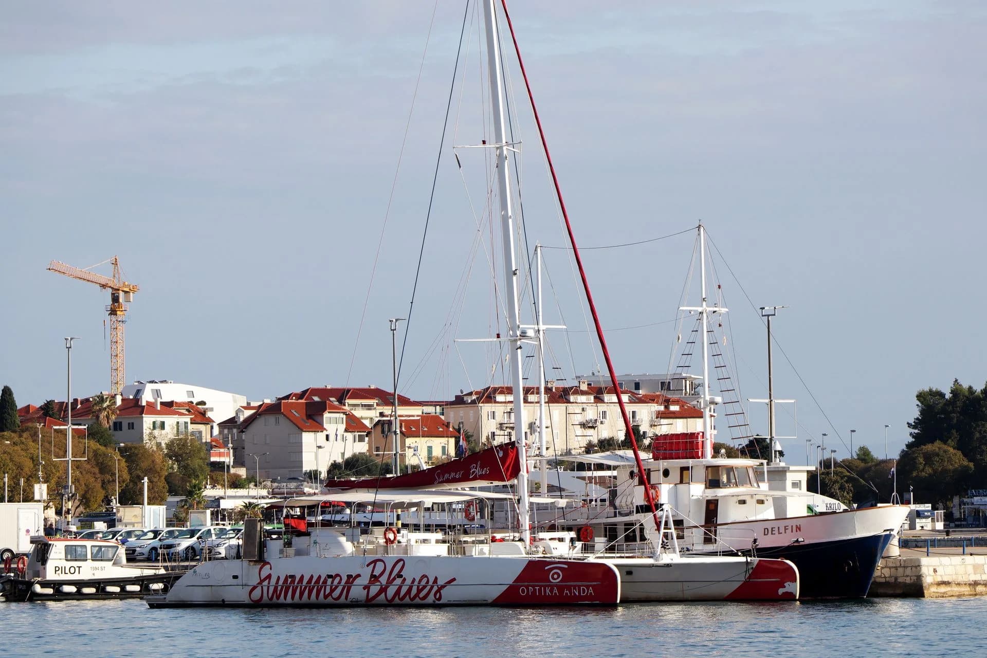 Catamarans and yachts docked in Split harbor, Croatia